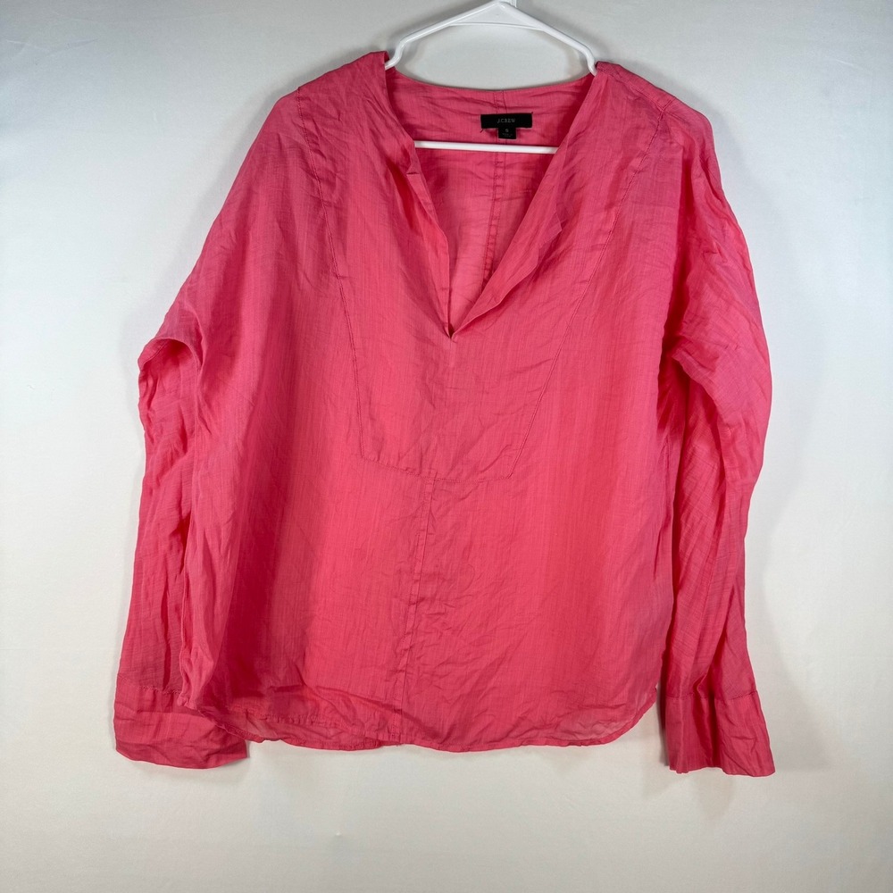 J.Crew Womens Pink 100% Ramie V-Neck Long Sleeve Popover Tunic Blouse Small